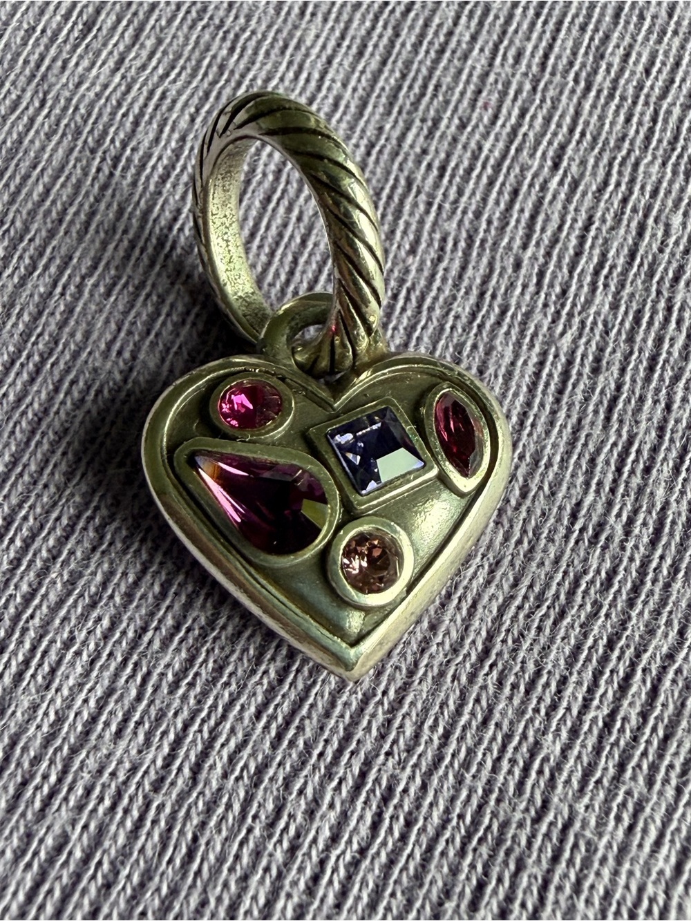 Brighton Heart Gemstone Charm Pendant with Pink & Purple Stones